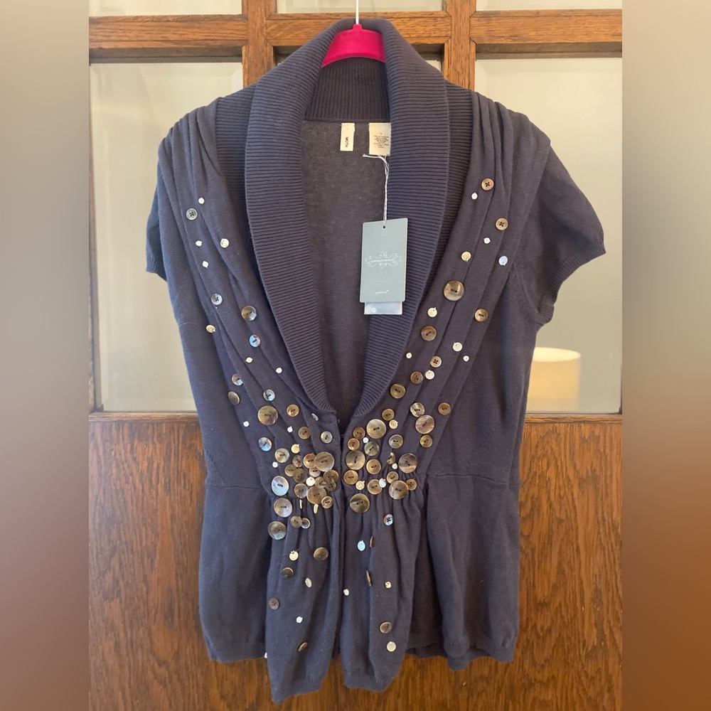 Moth for Anthropologie Purple Knit Cardigan with button embellishment. NWT
